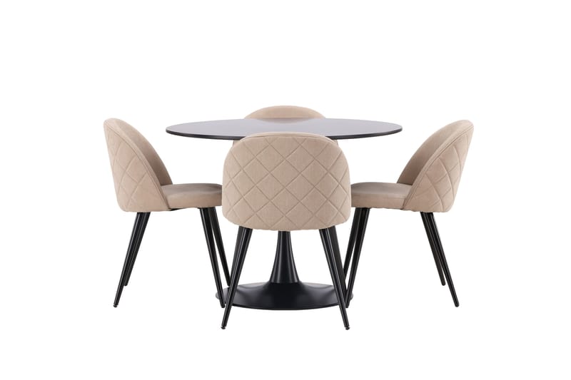 Glade Spisegruppe 100 cm Rund med 4 Velvet Stoler, Beige