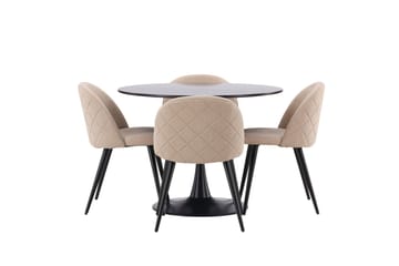 Glade Spisegruppe 100 cm Rund med 4 Velvet Stoler - Beige - Møbler - Bord - Spisegruppe