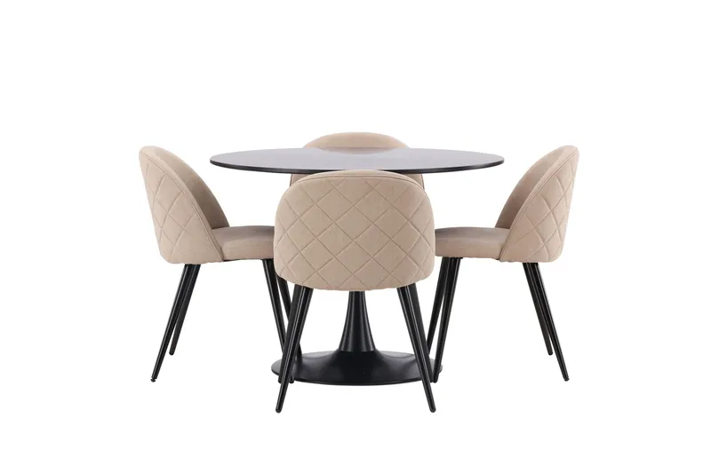 Glade Spisegruppe 100 cm Rund med 4 Velvet Stoler - Beige - Møbler - Bord - Spisegruppe