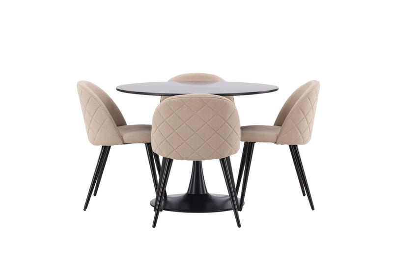 Glade Spisegruppe 100 cm Rund med 4 Velvet Stoler - Beige - Møbler - Bord - Spisegruppe