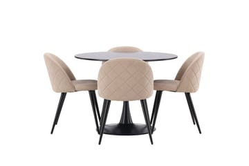 Glade Spisegruppe 100 cm Rund med 4 Velvet Stoler - Beige - Møbler - Bord - Spisegruppe