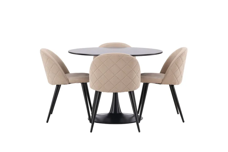 Glade Spisegruppe 100 cm Rund med 4 Velvet Stoler - Beige - Møbler - Bord - Spisegruppe