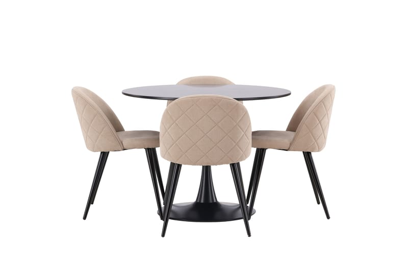 Glade Spisegruppe 100 cm Rund med 4 Velvet Stoler - Beige - Møbler - Bord - Spisegruppe