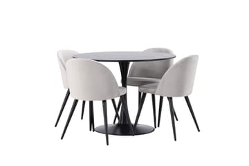 Glade Spisegruppe 100 cm Rund med 4 Velvet Stoler - Sort - Møbler - Bord - Spisegruppe