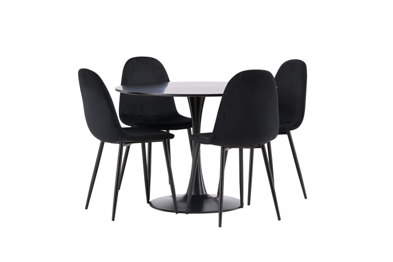 Glade Spisegruppe 100 cm Rund med 4 Polar Stoler - Sort - Møbler - Bord - Spisegruppe