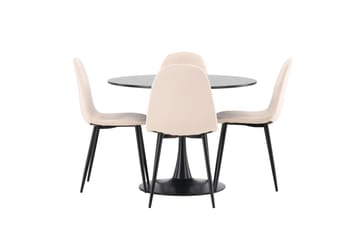 Glade Spisegruppe 100 cm Rund med 4 Polar Stoler - Beige - Møbler - Bord - Spisegruppe