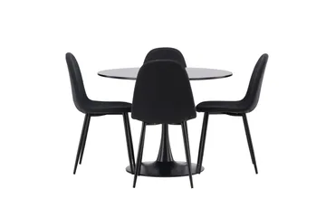 Glade Spisegruppe 100 cm Rund med 4 Polar Stoler - Sort - Møbler - Bord - Spisegruppe