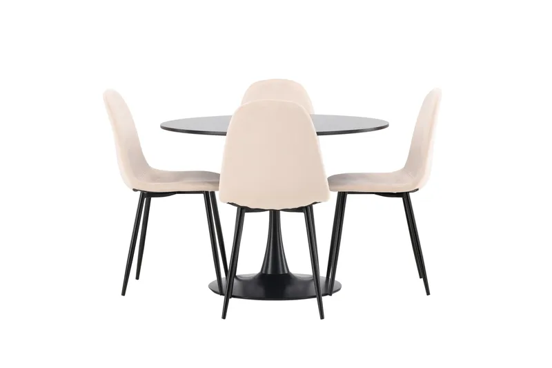 Glade Spisegruppe 100 cm Rund med 4 Polar Stoler, Beige