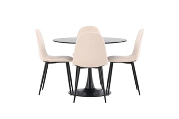 Glade Spisegruppe 100 cm Rund med 4 Polar Stoler - Beige - Møbler - Bord - Spisegruppe
