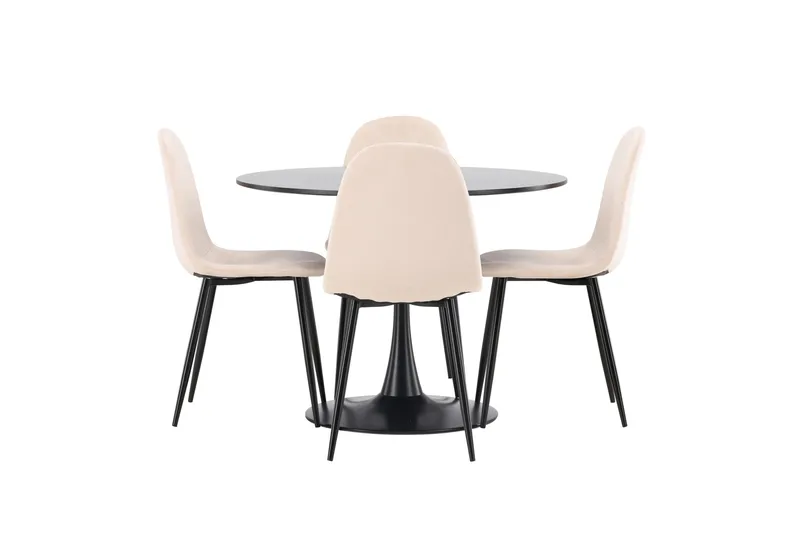 Glade Spisegruppe 100 cm Rund med 4 Polar Stoler - Beige - Møbler - Bord - Spisegruppe