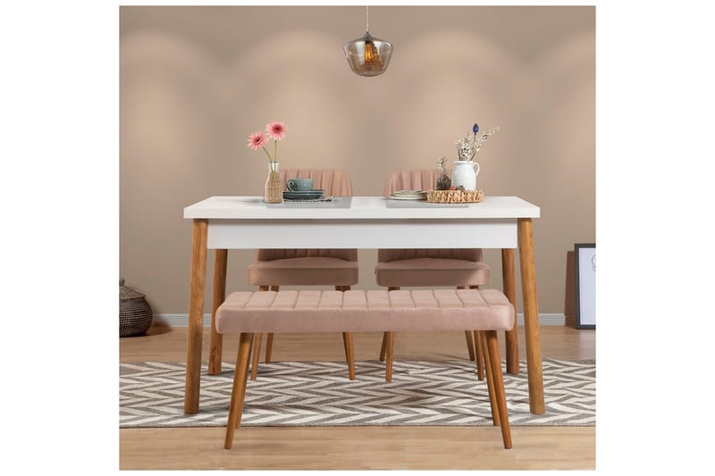 Glasnevin Spisegruppe Rektangulær - Hvit/Brun - Møbler - Bord - Spisegruppe