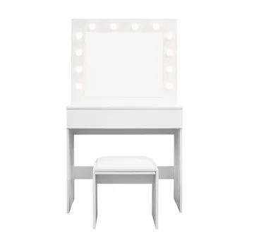 Glow Lite sminkebord 80 cm med speil, skuffer og krakk – LED-belysning - Hvit - Møbler - Bord - Sminkebord & toalettbord