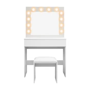 Glow Lite sminkebord 80 cm med speil, skuffer og krakk – LED-belysning - Hvit - Møbler - Bord - Sminkebord & toalettbord