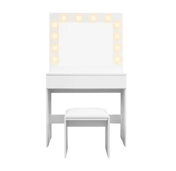 Glow Lite sminkebord 80 cm med speil, skuffer og krakk – LED-belysning - Hvit - Møbler - Bord - Sminkebord & toalettbord