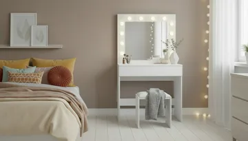 Glow Lite Sminkebord 80 cm med speil skuffer og krakk - LED Belysning - Hvit - Møbler - Bord - Sminkebord & toalettbord