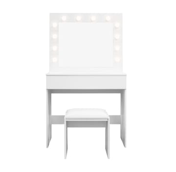 Glow Lite Sminkebord 80 cm med speil skuffer og krakk - LED Belysning - Hvit - Møbler - Bord - Sminkebord & toalettbord