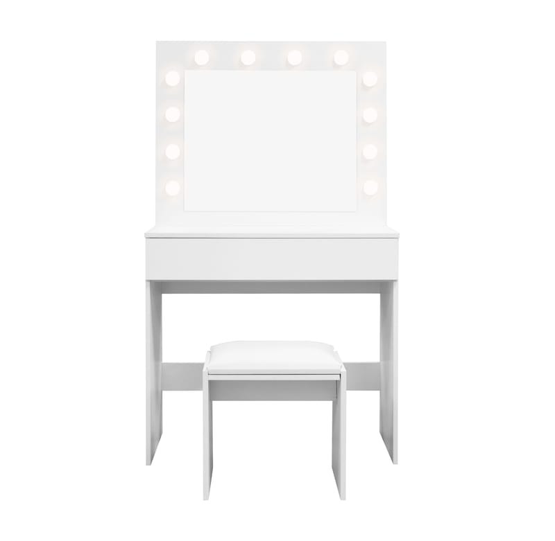 Glow Lite Sminkebord 80 cm med speil skuffer og krakk - LED Belysning - Hvit - Møbler - Bord - Sminkebord & toalettbord