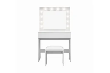 Glow Lite Sminkebord 80 cm med speil skuffer og krakk - LED Belysning - Hvit - Møbler - Bord - Sminkebord & toalettbord