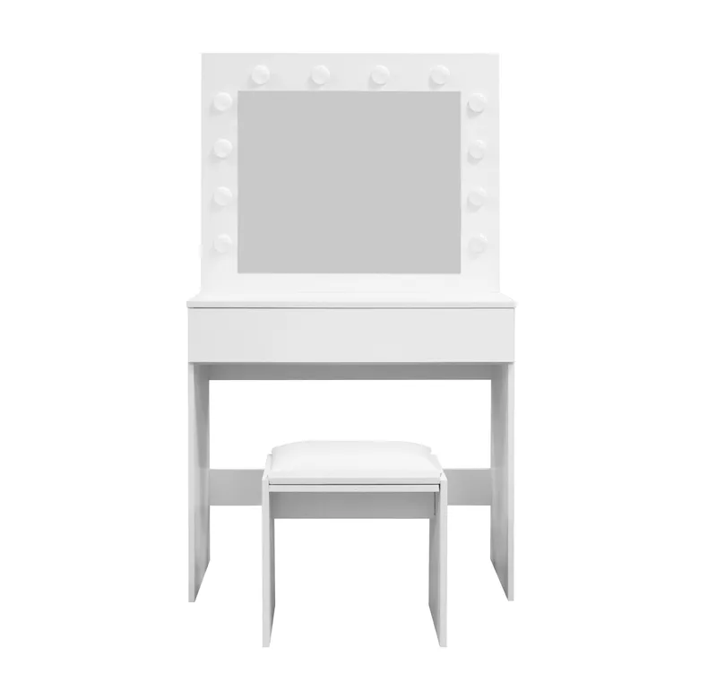 Glow Lite Sminkebord 80 cm med speil skuffer og krakk - LED Belysning, Hvit