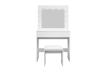 Glow Lite Sminkebord 80 cm med speil skuffer og krakk - LED Belysning - Hvit - Møbler - Bord - Sminkebord & toalettbord
