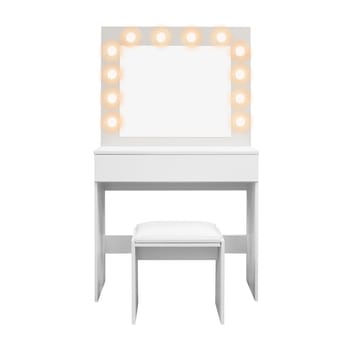 Glow Lite Sminkebord 80 cm med speil skuffer og krakk - LED Belysning - Hvit - Møbler - Bord - Sminkebord & toalettbord