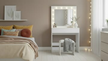 Glow Lite Sminkebord 80 cm med speil skuffer og krakk - LED Belysning - Hvit - Møbler - Bord - Sminkebord & toalettbord