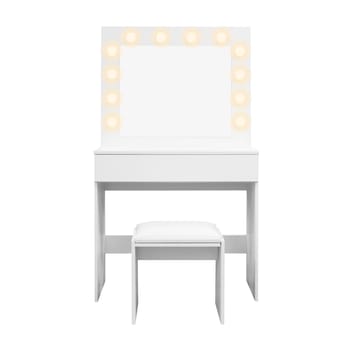 Glow Lite Sminkebord 80 cm med speil skuffer og krakk - LED Belysning - Hvit - Møbler - Bord - Sminkebord & toalettbord