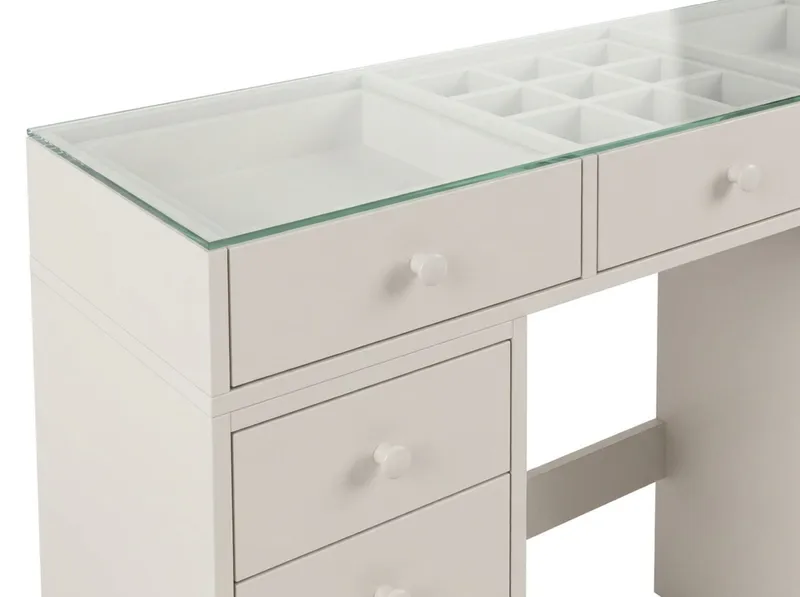 Glow Sminkebord 120 cm med glassplate, oppbevaring med skuffer - Beige - Møbler - Bord - Sminkebord & toalettbord
