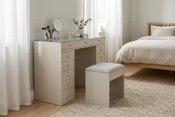 Glow Sminkebord 120 cm med glassplate, oppbevaring med skuffer - Beige - Møbler - Bord - Sminkebord & toalettbord