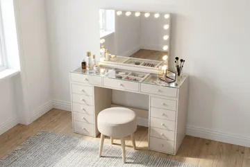 Glow Sminkebord 120 cm med Glow sminkespeil 80 cm - Beige - Møbler - Bord - Sminkebord & toalettbord