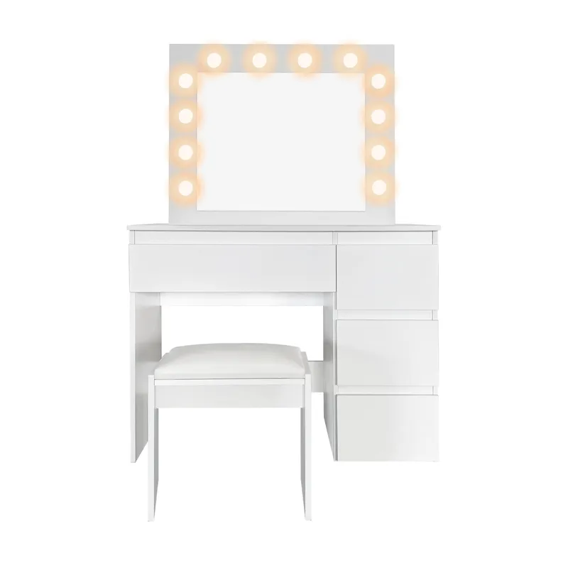 Glow Sminkebord 94 cm med speil, skuffer og krakk – LED-belysning - Hvit - Møbler - Bord - Sminkebord & toalettbord