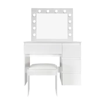 Glow Sminkebord 94 cm med speil, skuffer og krakk – LED-belysning - Hvit - Møbler - Bord - Sminkebord & toalettbord