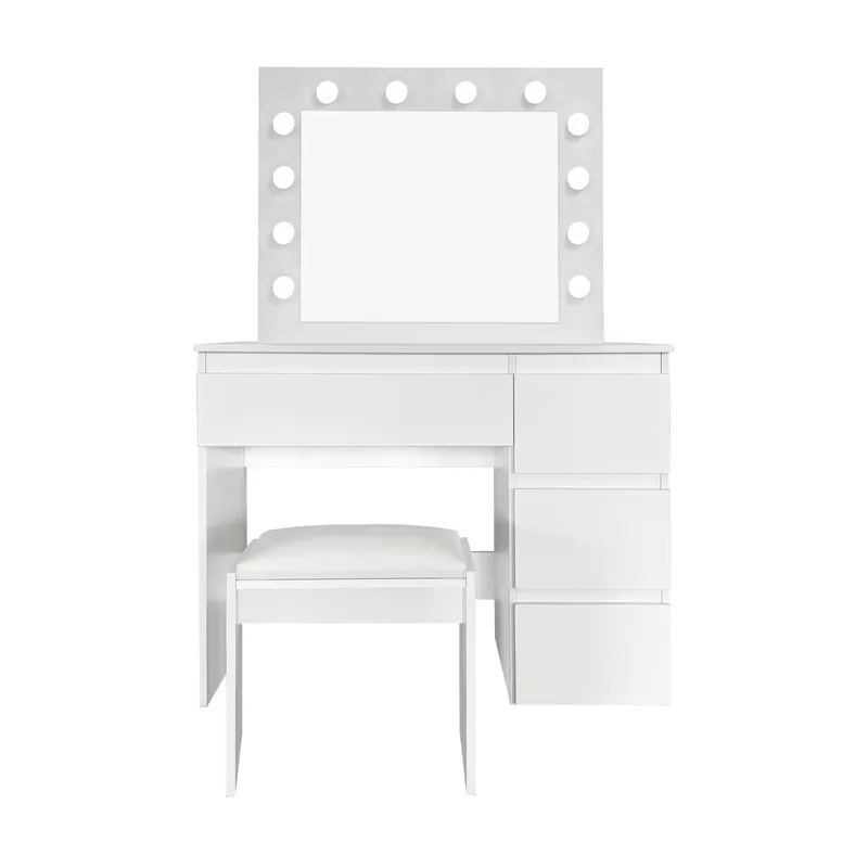 Glow Sminkebord 94 cm med speil, skuffer og krakk – LED-belysning - Hvit - Møbler - Bord - Sminkebord & toalettbord