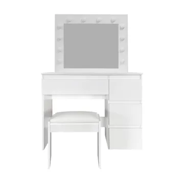 Glow Sminkebord 94 cm med speil, skuffer og krakk – LED-belysning - Hvit - Møbler - Bord - Sminkebord & toalettbord