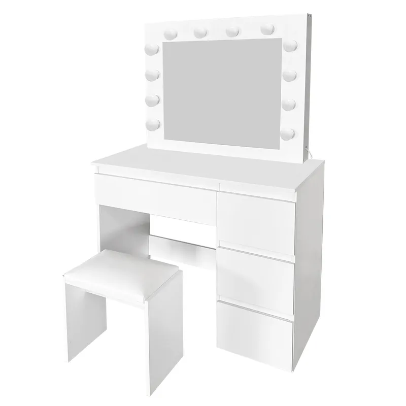 Glow Sminkebord 94 cm med speil, skuffer og krakk – LED-belysning - Hvit - Møbler - Bord - Sminkebord & toalettbord