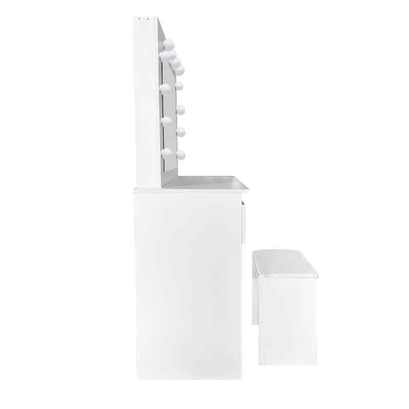 Glow Sminkebord 94 cm med speil, skuffer og krakk – LED-belysning - Hvit - Møbler - Bord - Sminkebord & toalettbord