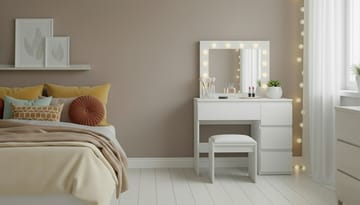 Glow Sminkebord 94 cm med speil skuffer og krakk - LED Belysning - Hvit - Møbler - Bord - Sminkebord & toalettbord