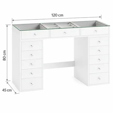 Glow stort sminkebord med glassplate – oppbevaring med skuffer og rom 120 cm - Hvit - Møbler - Bord - Sminkebord & toalettbord