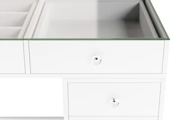 Glow Stort sminkebord med glassplate Oppbevaring med skuffer og rom 120 cm - Hvit - Møbler - Bord - Sminkebord & toalettbord