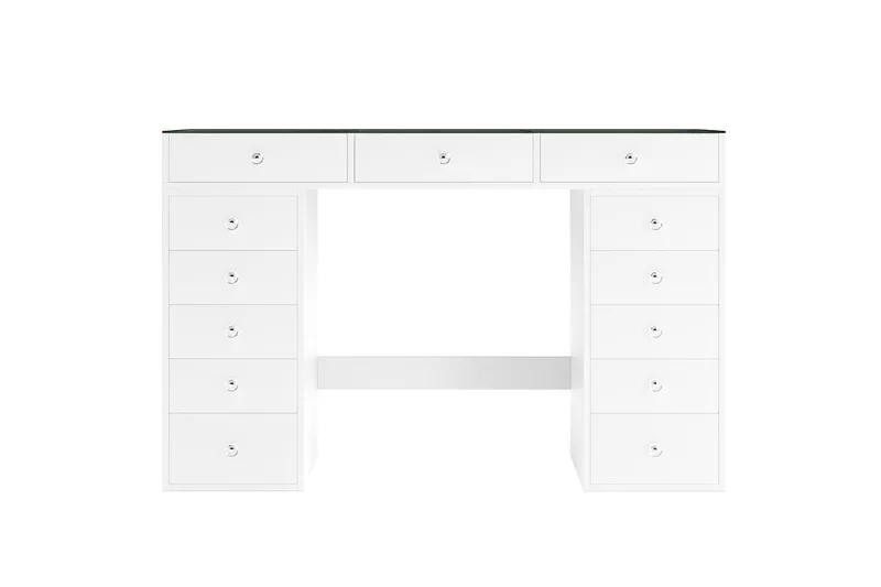 Glow Stort sminkebord med glassplate Oppbevaring med skuffer og rom 120 cm - Hvit - Møbler - Bord - Sminkebord & toalettbord