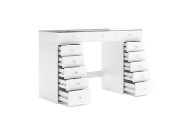 Glow Stort sminkebord med glassplate Oppbevaring med skuffer og rom 120 cm - Hvit - Møbler - Bord - Sminkebord & toalettbord