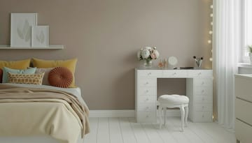 Glow Stort sminkebord med glassplate Oppbevaring med skuffer og rom 120 cm - Hvit - Møbler - Bord - Sminkebord & toalettbord