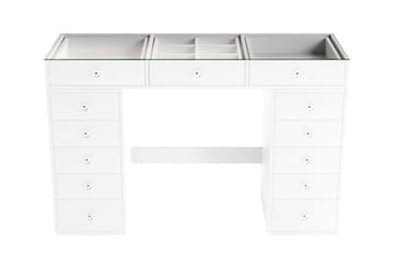 Glow Stort sminkebord med glassplate Oppbevaring med skuffer og rom 120 cm - Hvit - Møbler - Bord - Sminkebord & toalettbord