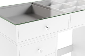 Glow Stort sminkebord med glassplate Oppbevaring med skuffer og rom 120 cm - Hvit - Møbler - Bord - Sminkebord & toalettbord