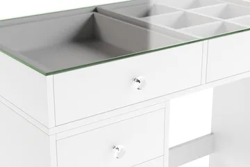 Glow Stort sminkebord med glassplate Oppbevaring med skuffer og rom 120 cm - Hvit - Møbler - Bord - Sminkebord & toalettbord