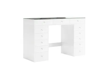 Glow Stort sminkebord med glassplate Oppbevaring med skuffer og rom 120 cm - Hvit - Møbler - Bord - Sminkebord & toalettbord