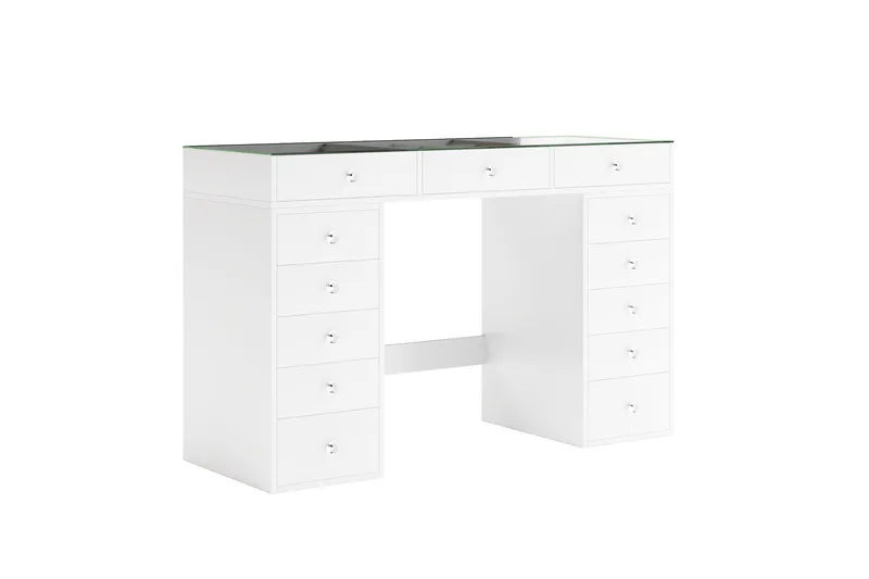 Glow Stort sminkebord med glassplate Oppbevaring med skuffer og rom 120 cm - Hvit - Møbler - Bord - Sminkebord & toalettbord