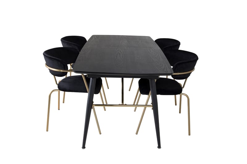 Gold Matgruppe Forlengningsbar 180-220 cm Rektangulær med 4 Arrow stoler, Sort/Guld