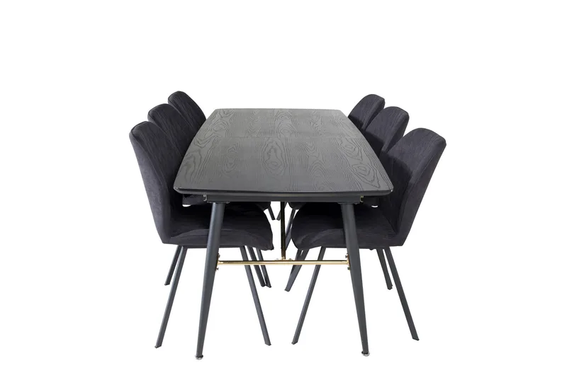 Gold Matgruppe Forlengningsbar 180-220 cm Rektangulær med 6 Gemma stoler, Sort/Guld