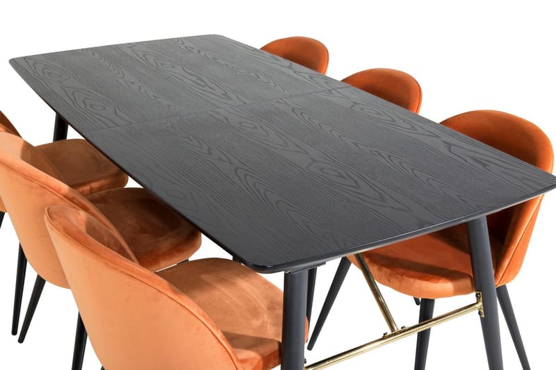 Gold Spisebord 180 cm med uttrekk og 6 Velvet Spisestoler i fløyel - Møbler - Bord - Spisegruppe